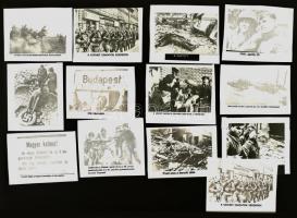 cca 1944-1945 Főleg budapesti felvételek a II. vh. pusztításáról, orosz katonákról, 13 db feliratozott NEGATÍV, vélhetően egy kiállításhoz, vagy kiadványhoz előkészítve, 6x6 cm és 4,5x6 cm között és/vagy ehhez közeli méretekben