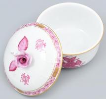 Herendi purpur Apponyi mintás bonbonier rózsás fedéllel. Kézzel festett, jelzett, a rózsán javítássa...