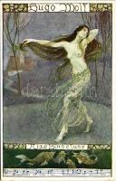 1920 Hugo Wolf - Nixe Binsefuss / Erotic nude lady art postcard. B.K.W.I. 321-6. s: E. Schütz