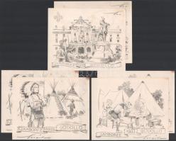 Márton Lajos (1891-1953): Gödöllő Jamboree 1933 Litográfia-sorozat 10 darabos. Budapest, [1933], Szerzői kiadás. 14x17 cm Sérült borítékban