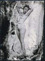 cca 1960 Fiatalkori emlék, öreg lemezen, szolidan erotikus felvétel, 1 db mai nagyítás, 24x17,7 cm