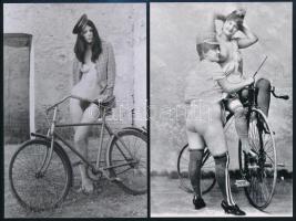 Kerékpáros történetek, eltérő időben készült, szolidan erotikus felvételek (cca 1900 és cca 1985 között), 4 db mai nagyítás, 15x10 cm