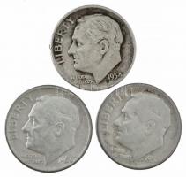 Amerikai Egyesült Államok 1952-1960. 1d Ag "Roosevelt" (3xklf) T:2- USA 1952-1960. Dime Ag...