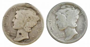 Amerikai Egyesült Államok 1916-1919. 1d Ag "Mercury" (2xklf) T:3 USA 1916-1919. Dime Ag &q...