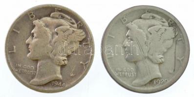 Amerikai Egyesült Államok 1920-1944. 1d Ag "Mercury" (2xklf) T:3 USA 1920-1944. Dime Ag &q...