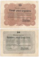 1849. 15kr + 30kr "Kossuth bankó" T:III Adamo G102, G103