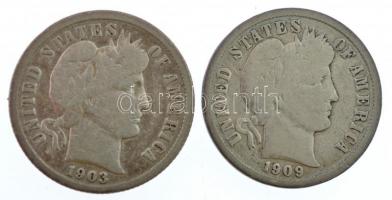 Amerikai Egyesült Államok 1903-1909O 1d Ag "Barber" (2xklf) T:3 USA 1903-1909O Dime Ag &qu...