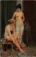 1920 Römische Tänzerinnen / Erotic nude lady art postcard, Roman dancers. Deutsche Kunst s: A. v. Roeßler