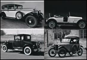Eltérő időben készült felvételek régi autókról, 4 db mai nagyítás, 10x15 cm
