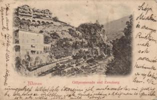 Meran, Gilfpromenade und Zenoburg / castle, folklore on the backside (EK)