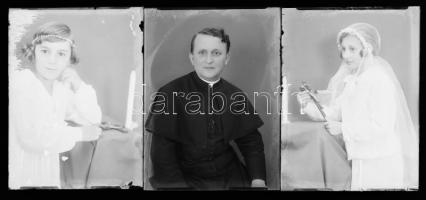 cca 1946 és 1954 között készült műtermi felvételek polgári személyekről, 17 db vintage üveglemez neg...