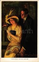 1920 Love Signal - Do You Love Me? Lady art postcard, romantic couple. Reinthal & Co. No. 460. s: Alfred James Dewey