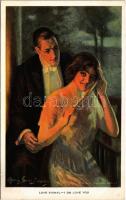 1920 Love Signal - I Do Love You Lady art postcard, romantic couple. Reinthal & Co. No. 457. s: Alfred James Dewey