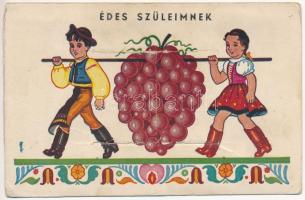 Édes szüleimnek. Magyar folklór üdvözlőlap / Hungarian folklore greeting card s: Gyulai (non PC) (EK)