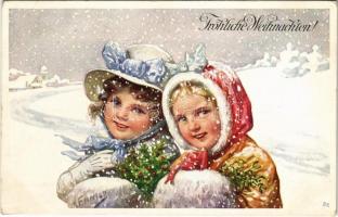 Fröhliche Weihnachten! / Christmas greeting art postcard. B.K.W.I. 2931-2. s: K. Feiertag