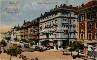 Budapest VI. Teréz körút, Nyugati pályaudvar, Hotel Britannia szálloda, villamos, gyógyszertár (EB)