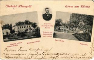1902 Kőszeg, Vízgyógyintézet, park, az intézet alapítója és tulajdonosa: Dr. Dreiszker (EM)