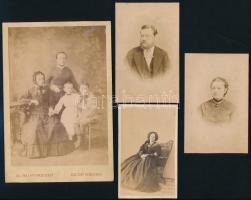cca 1860 Soproni fotótörténeti lelet: 3 db vizitkártya, egy kabinetfotó (ázott)