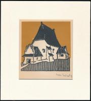 Kós Károly (1883-1977): Kúria. Linómetszet, papír, utólagos jelzéssel, paszpartuban, 11×11 cm