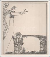 Kozma Lajos (1884-1948): Áldás. Cinkográfia, papír, jelzett a cinkográfián, paszpartuban, 19,5×16,5 ...