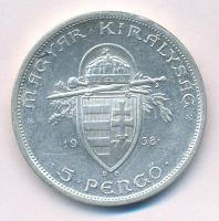 1938. 5P Ag "Szent István" T:2 patina Adamo P8.1