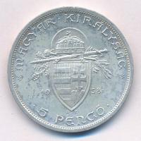 1938. 5P Ag "Szent István" T:2 patina Adamo P8.1