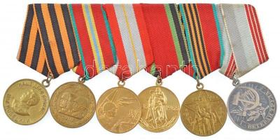 Szovjetunió 1945-1988. 6xklf szovjet kitüntetés pánthoz rögzítve, csavaros hátlappal T:1--2- Soviet Union 1945-1988. 6xdiff Soviet medals attached to a strap with a screwed back C:AU-VF