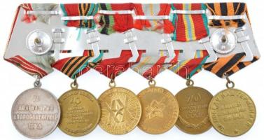 Szovjetunió 1945-1988. 6xklf szovjet kitüntetés pánthoz rögzítve, csavaros hátlappal T:1--2-
Soviet...