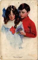 Try to forget Children art postcard, romantic s: Tom Peddie (lyuk / hole)