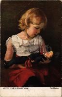 1917 Gefährten / Children art postcard, girl with doll. B.V. i. B. Moderne Galerie No. 4009. s: Vicky Zaeslein-Benda (EB)