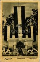 1938 Nagyatád, Honvéd laktanya, Hősök emlékműve, Országzászló. Foto Menyhért (ragasztónyom / glue marks)