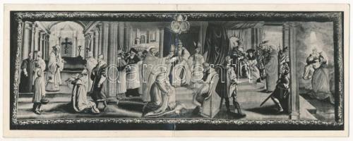 Zirc, A ciszterci apátság gobelinje 1713-ból. Nagyméretű lap (23,3 cm x 9 cm) (fa)