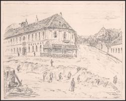 1904 Tikáts Adolf (1872-?) Bp. I. Tabáni részlet Litográfia. Papír. 16x19 cm