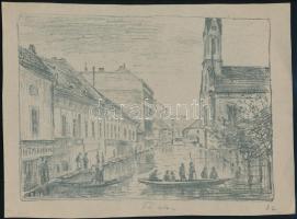 cca 1900 Tikáts Adolf (1872-?) 5 db litográfia a Budapesti 1876-ois árvízről. Jelzettek a dúcon 17x2...