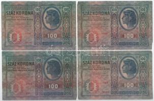 1912. 100K (4x) + 1915. 10K (2x, egyik piros "MAGYARORSZÁG", másik piros "DEUTSCHÖSTE...