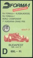 1986.08.10. Bp., Hungaroring, FIA Formula-1 világbajnokság, az első magyar nagydíj futam belépőjegye, szép állapotban / Formula One 1st Hungarian Grand Prix entry ticket, good condition