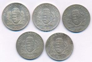 1938. 1P Ag (5x) T:1-,2 patina 
Adamo P6