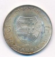 1947. 5Ft Ag "Kossuth" T:1,1- patina Adamo F8.1