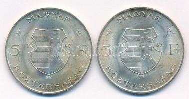 1947. 5Ft Ag "Kossuth" (2x) T:1,1- patina Adamo F8.1