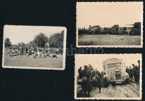 cca 1943 Magyar katonák a II. világháborús fronton, bevagonírozás, városok, stb 25 db fotó 6x9 cm