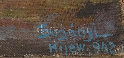 Azonosítatlan magyar katona. Kijev 1942. Olaj, vászon. sérülésekkel. 44x30 cm