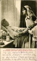 1915 Katonák őrangyala a fájó sebeket lysoformmal mossa ki. Lysoform a jelenkor legtökéletesebb fertőtlenítő szere. Vöröskeresztes nővér / WWI K.u.k. military art postcard, disinfectant advertisement, Red Cross nurse (EK)