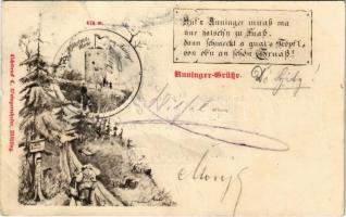 1901 Mödling, Anninger-Grüße. Wilhelms-Warte am Anninger / mountain, lookout tower. Lichtdruck C. Weingartshofer. Art Nouveau (EK)