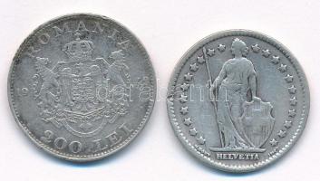 Svájc 1914B 1Fr Ag + Románia 1942. 200L Ag "I. Mihály" + T:3 Switzerland 1914B 1 Franc Ag ...