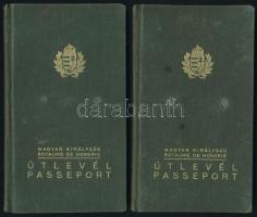 1937 Magyar Királyság által kiállított fényképes útlevél izraelita vallású házaspár számára, 2 db