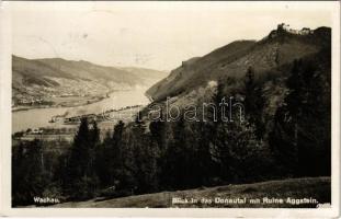 1934 Wachau, Blick in das Donautal mit Ruine Aggstein / Danube valley with castle ruins (EK)