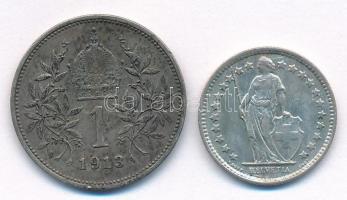 Ausztria 1913. 1K Ag "Ferenc József" + Svájc 1961B 1/2Fr Ag T:1-,2 patina
Austria 1913. C...
