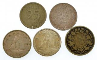 5db kanadai, svájci és svéd kis ezüstpénz, közte Kanada 1910. 10c Ag "VII. Edwárd" T:2-3
...