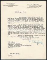 1942 Bp., Érdekes tartalmú levél Dr. Tőrey Zoltán m. kir. kormányfőtanácsos, a Magyar Filmiroda Rt. és Magyar Nemzeti Apollo Rt. igazgatójának aláírásával