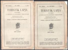 1914-1916 Turisták Lapja 5 db száma, szerk.: Déry József. Kiadja a Magyar Turista-Egyesület. Papírkötésben, vegyes állapotban.